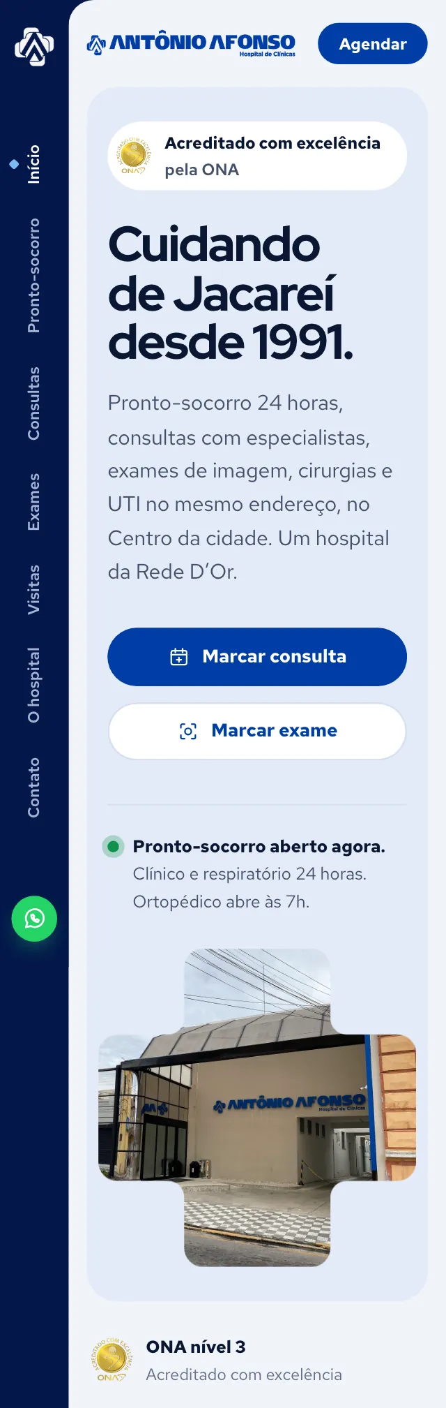 Tela do site Hospital Antônio Afonso no celular