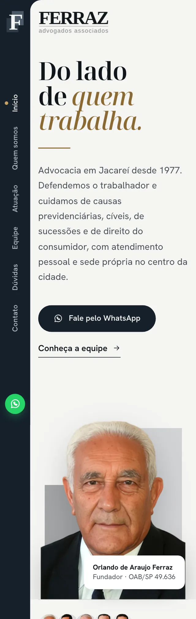 Tela do site Ferraz Advogados no celular